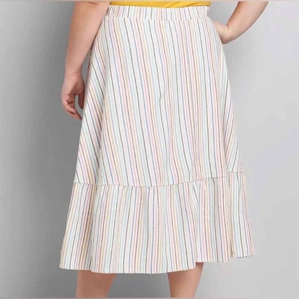 Plus Size Lane Bryant 26/28 Colorful Striped Ruffle Hem Pull-On Midi Skirt - Picture 11 of 14